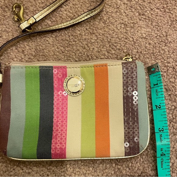 Coach wristlet coin purse rainbow with Coach dangle and gold strap - Picture 8 of 10
